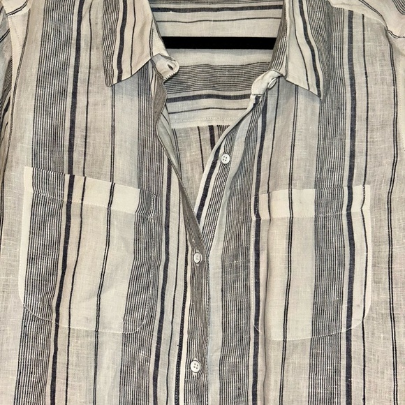 Athleta Women’s Linen Striped Button Down Sz L - Picture 3 of 9